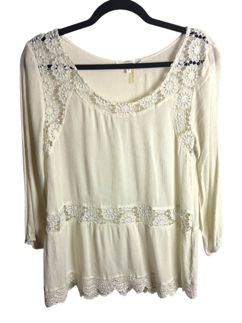 Entro Size M Blouse Top Eyelet Lace Gauze White Flowy Beach Costal Boho Festival